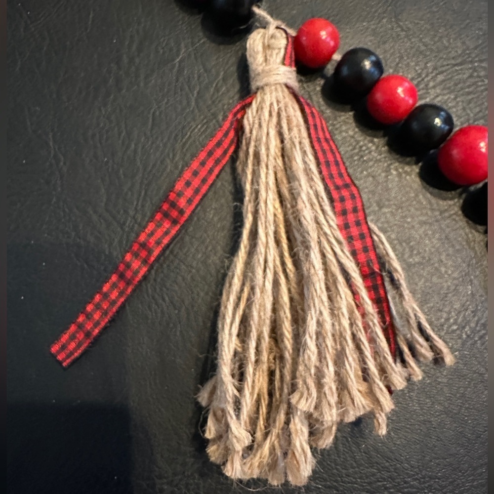 Charming 72-Inch Red & Black Wooden Bead Garland with BurlapTwine Tassels $8.00 - Picture 2 of 3